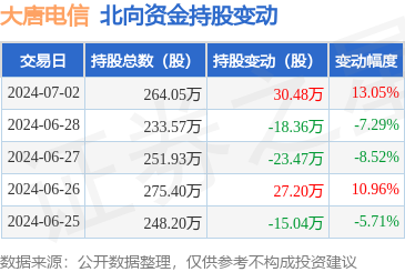 大唐電信(600198)北向資金7月2日增持30.48萬股，布局計算機軟硬件開發與銷售前景